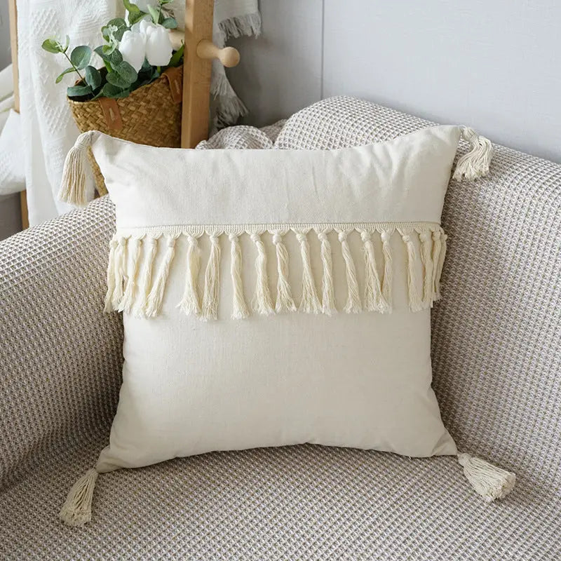 Textured Decorative Throw Pillow with Fringes – Stylish Couch Cushion for Sofa, Chair, or Bed 4