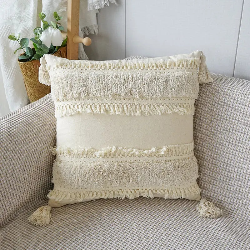 Textured Decorative Throw Pillow with Fringes – Stylish Couch Cushion for Sofa, Chair, or Bed 6