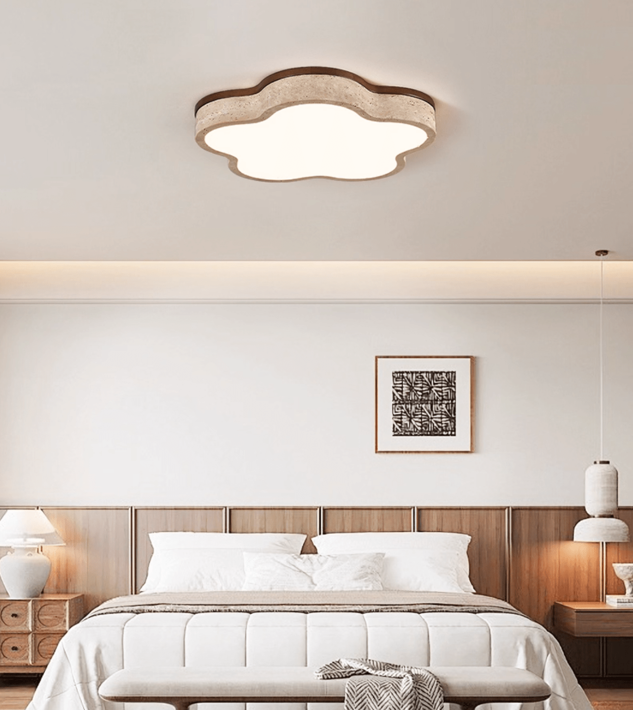 Travertine Flush Mount Ceiling Light with Integrated LED – Modern Design 4