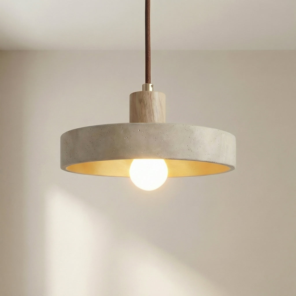 Travertine Pendant Light Wood Cap Bauhaus Adjustable Height Kitchen Dining Room Home Decor - Stack & Clear 0