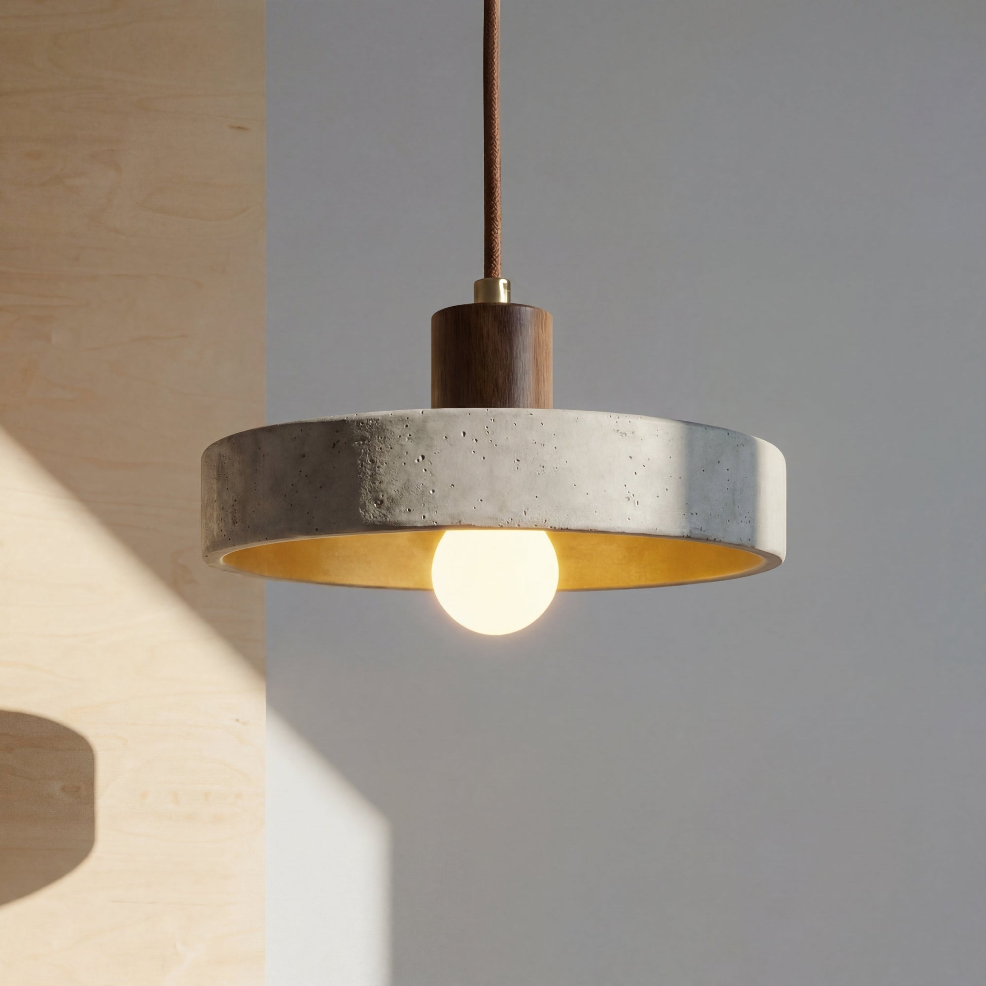 Travertine Pendant Light Wood Cap Bauhaus Adjustable Height Kitchen Dining Room Home Decor - Stack & Clear 1