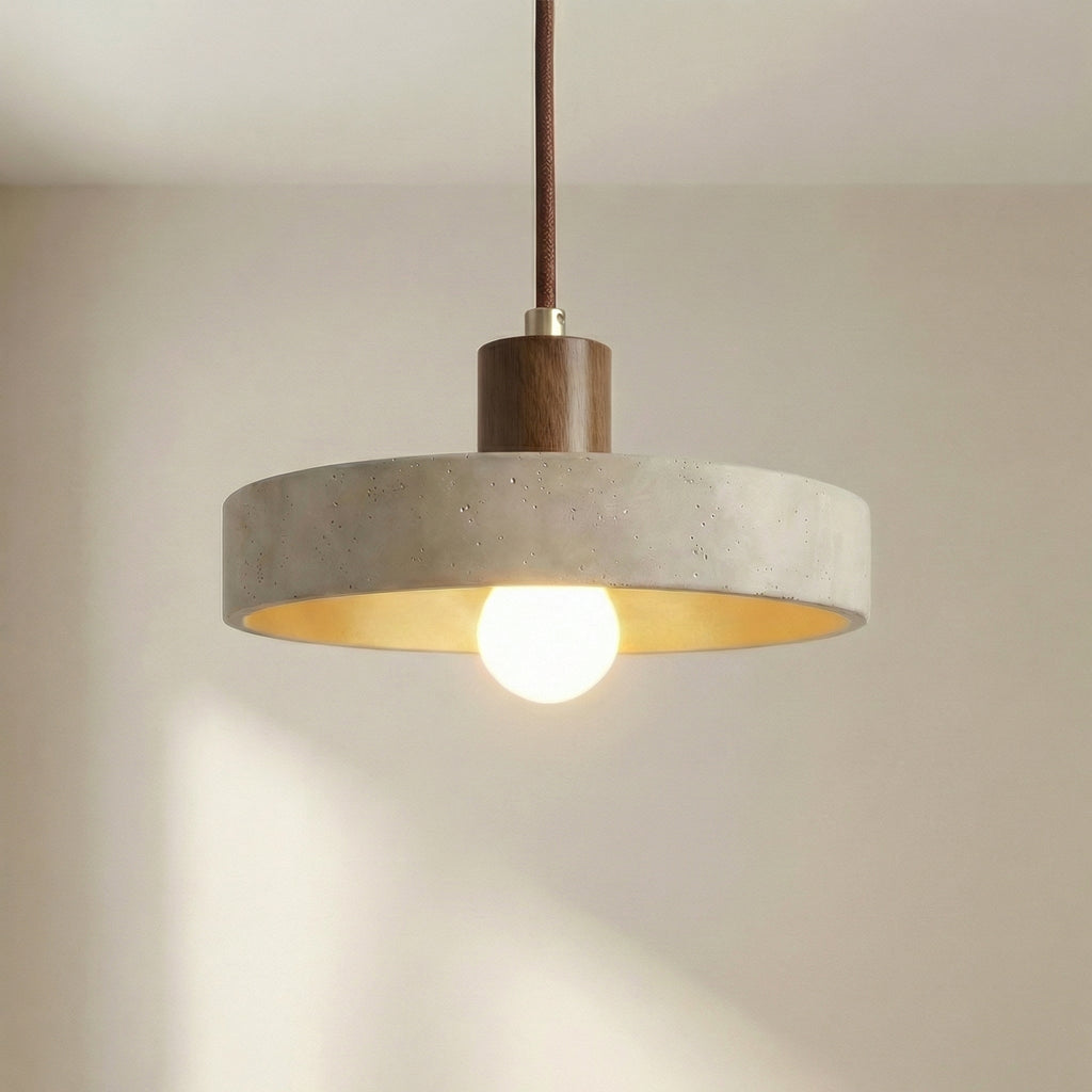 Travertine Pendant Light Wood Cap Bauhaus Adjustable Height Kitchen Dining Room Home Decor - Stack & Clear 4