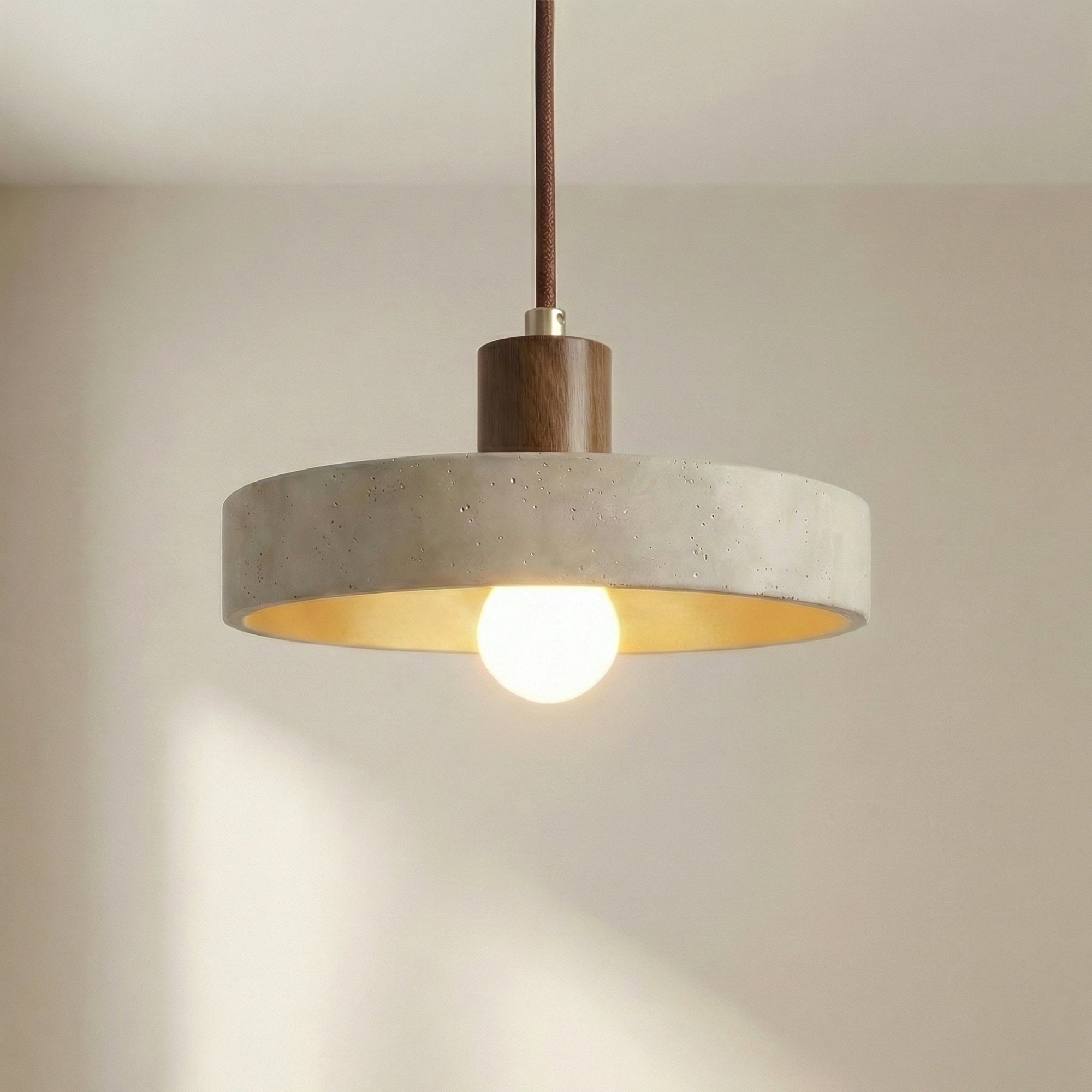 Travertine Pendant Light Wood Cap Bauhaus Adjustable Height Kitchen Dining Room Home Decor - Stack & Clear 4