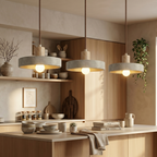 Travertine Pendant Light Wood Cap Bauhaus Adjustable Height Kitchen Dining Room Home Decor - Stack & Clear 99