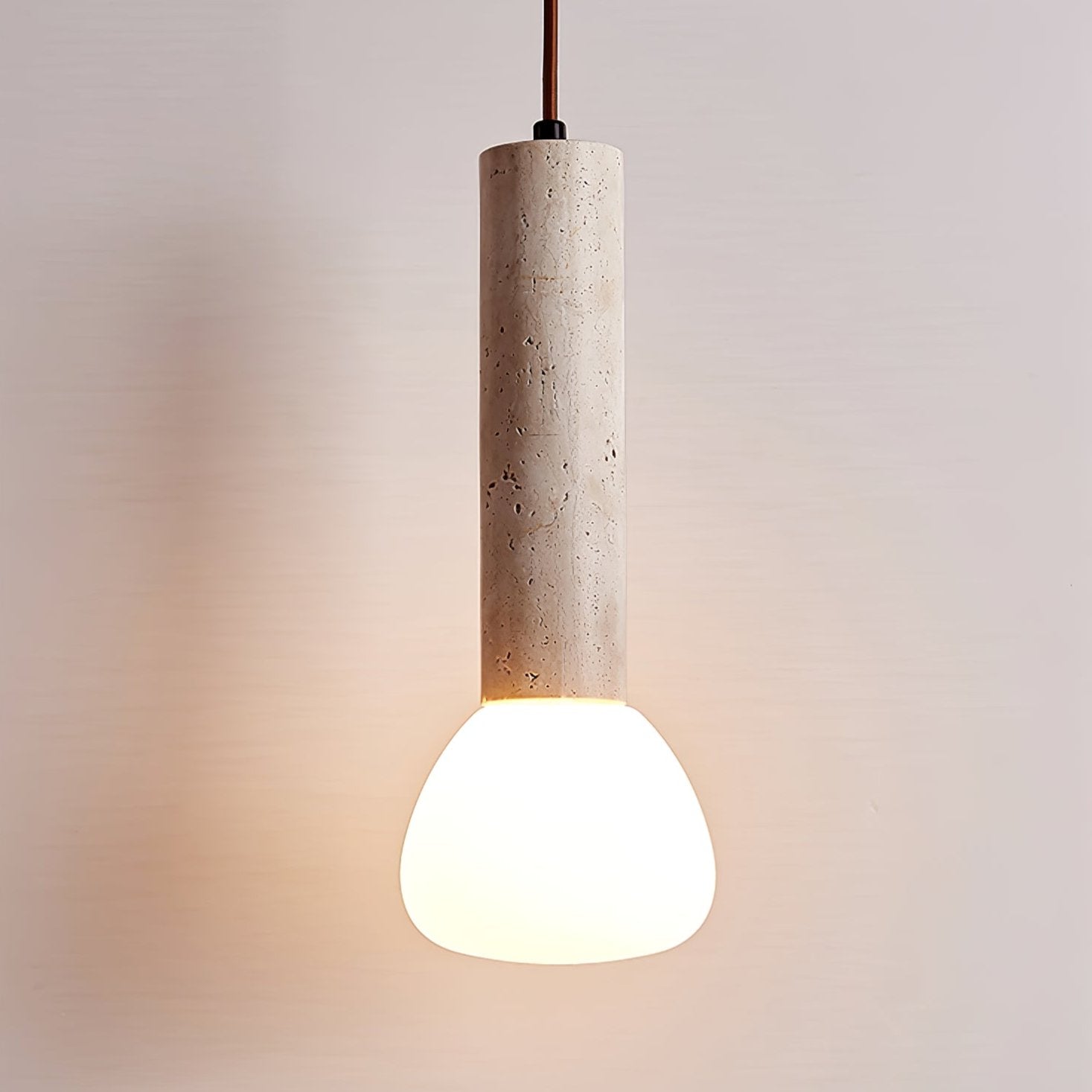 Travertine Pendant Light with Opal Glass Shade Adjustable Height 0
