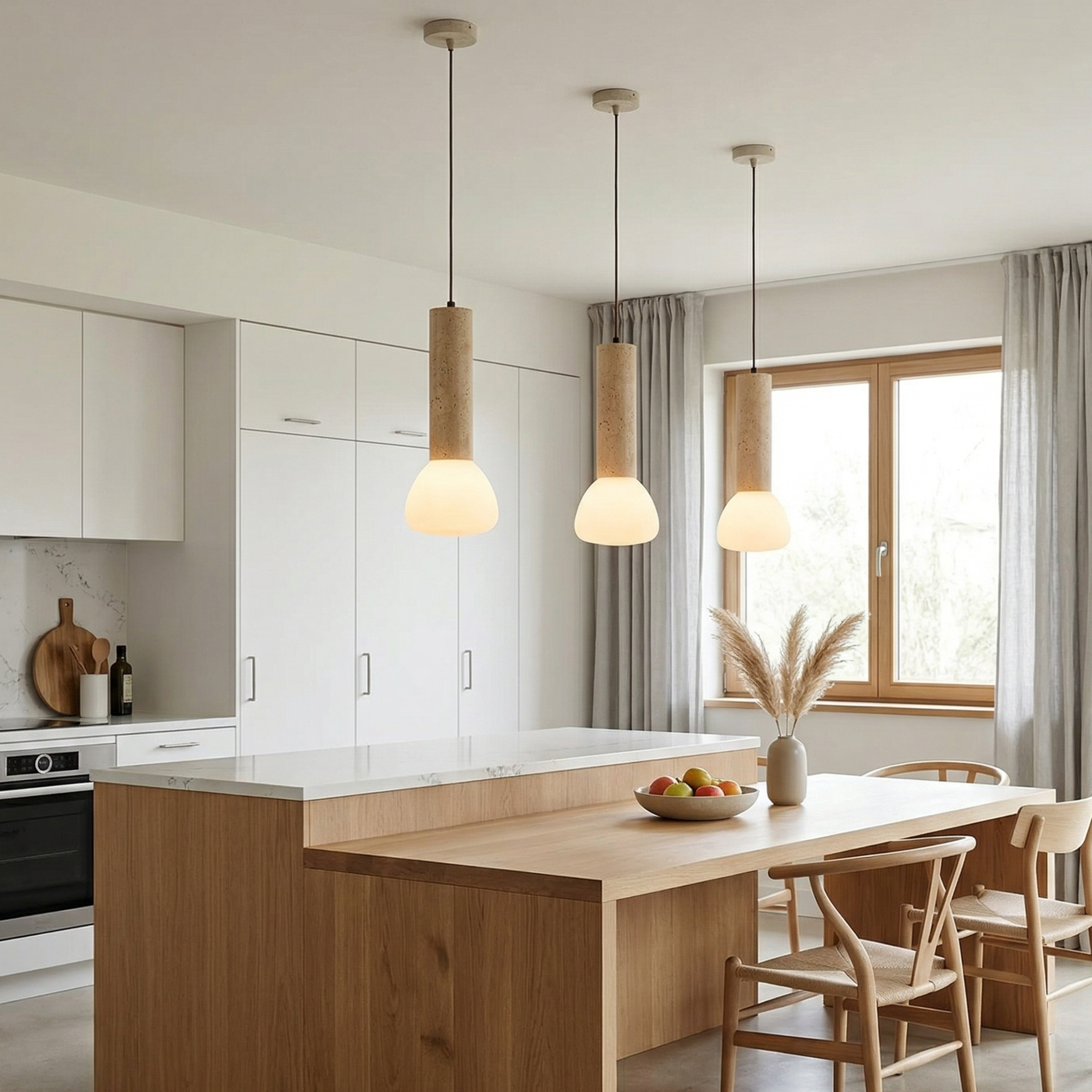 Travertine Pendant Light with Opal Glass Shade Adjustable Height 99