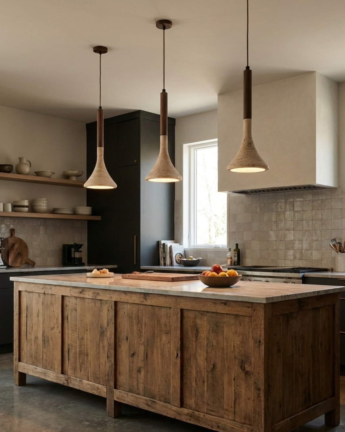 Travertine Pendant Light with Walnut Wood Accent – Modern Kitchen Pendant Lighting 10