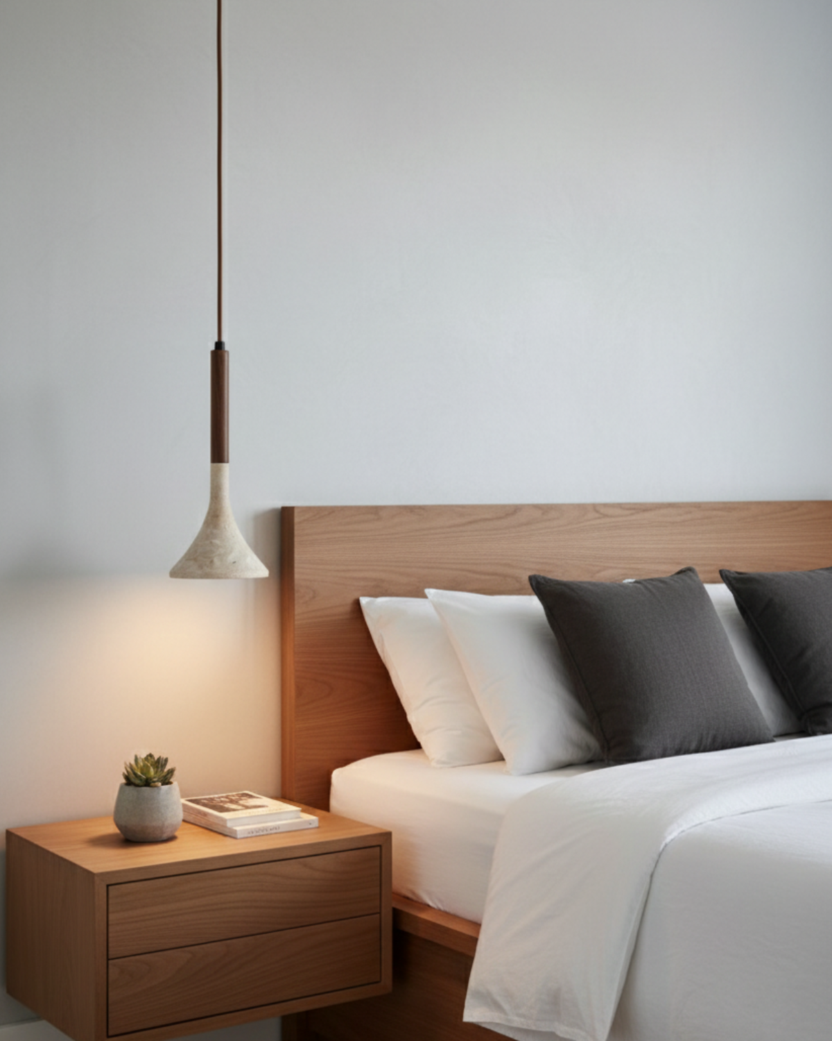 Travertine Pendant Light with Walnut Wood Accent – Modern Kitchen Pendant Lighting 11