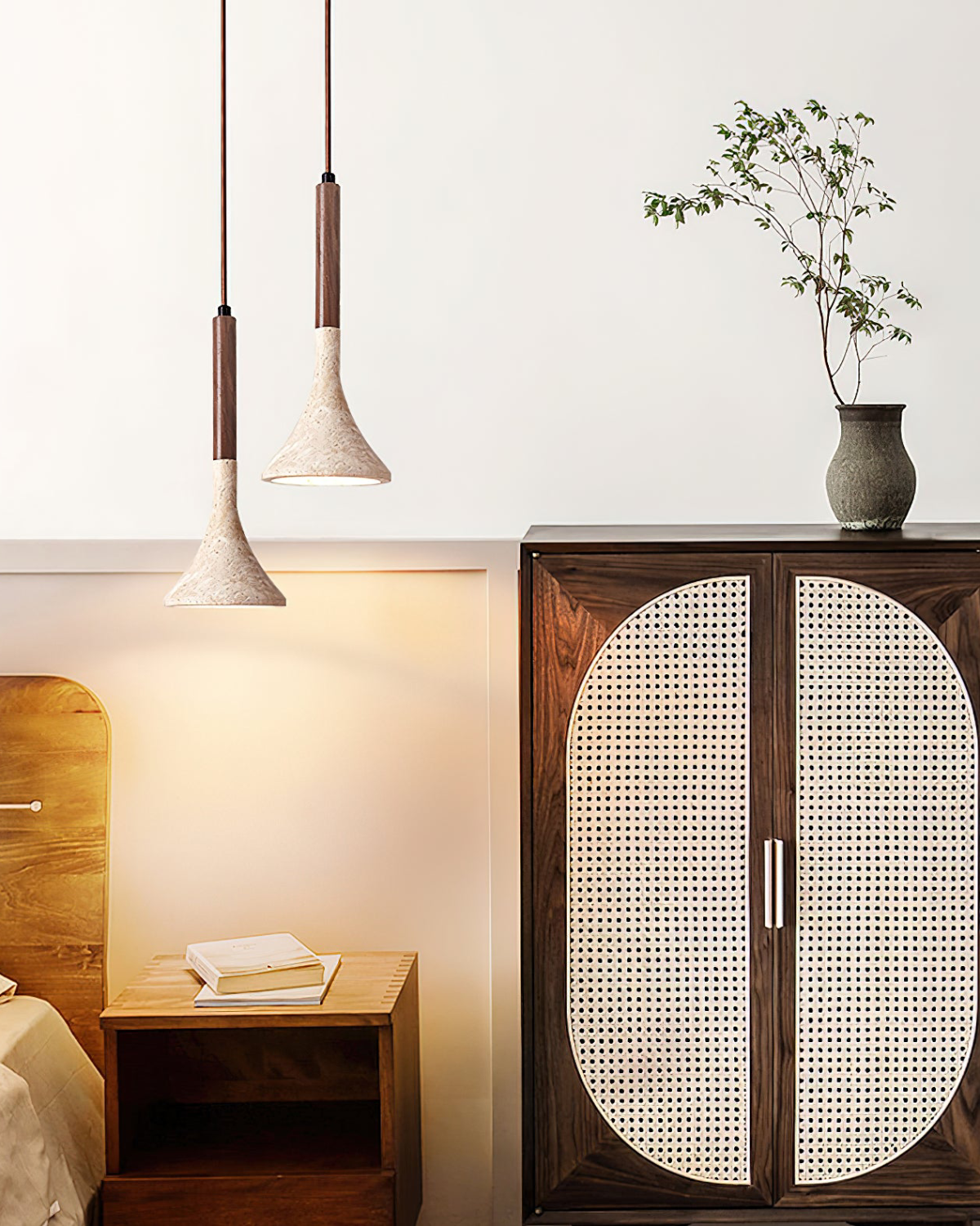 Travertine Pendant Light with Walnut Wood Accent – Modern Kitchen Pendant Lighting 3