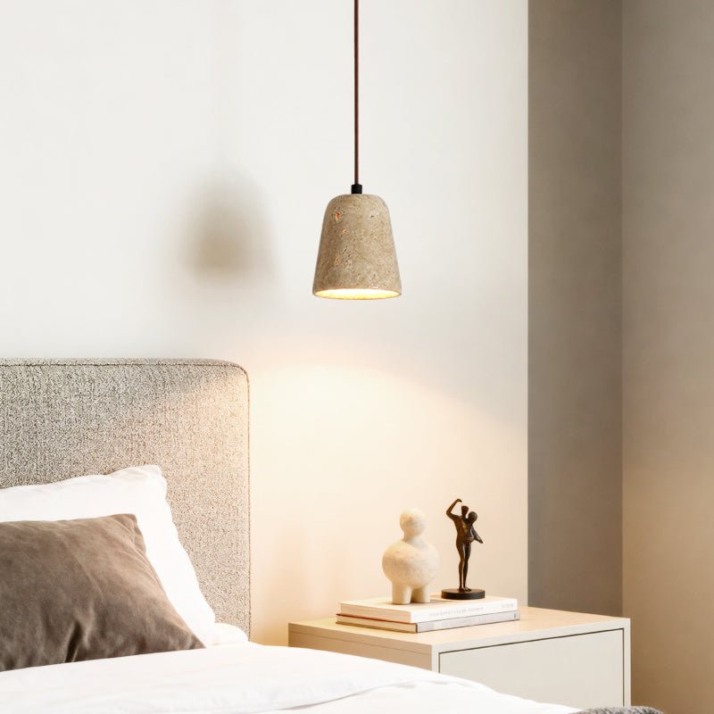 Travertine Stone Bell Pendant Light Minimalist Hanging Lamp 7