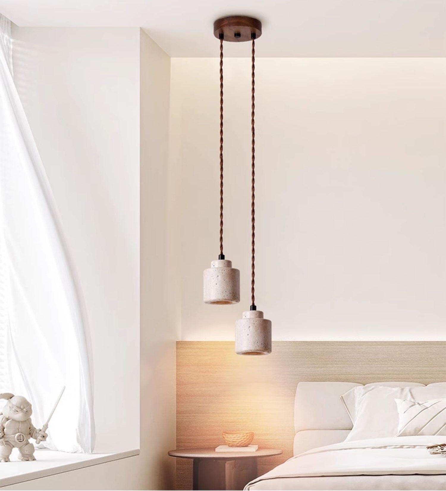 Minimalist Pendant Light Natural Travertine Adjustable Height 4
