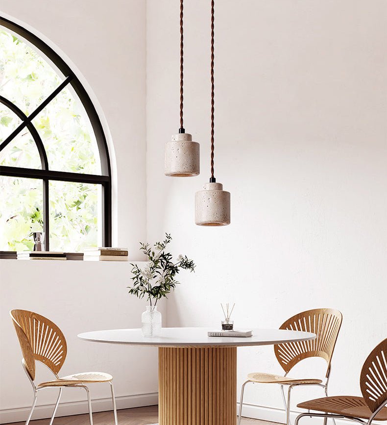 Minimalist Pendant Light Natural Travertine Adjustable Height 5
