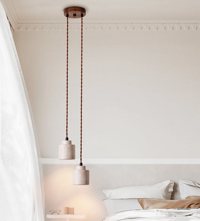 Minimalist Pendant Light Natural Travertine Adjustable Height 6