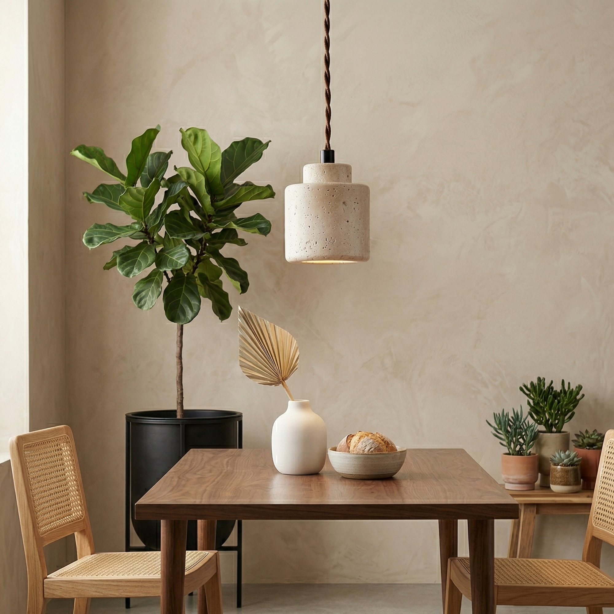 Minimalist Pendant Light Natural Travertine Adjustable Height 99