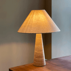 Travertine Table Lamp White Fabric Shade Natural Stone Minimalist Bedside Living Room Home Decor - Stack & Clear 10