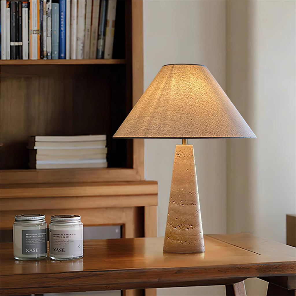 Travertine Table Lamp White Fabric Shade Natural Stone Minimalist Bedside Living Room Home Decor - Stack & Clear 2