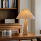 Travertine Table Lamp White Fabric Shade Natural Stone Minimalist Bedside Living Room Home Decor - Stack & Clear 2