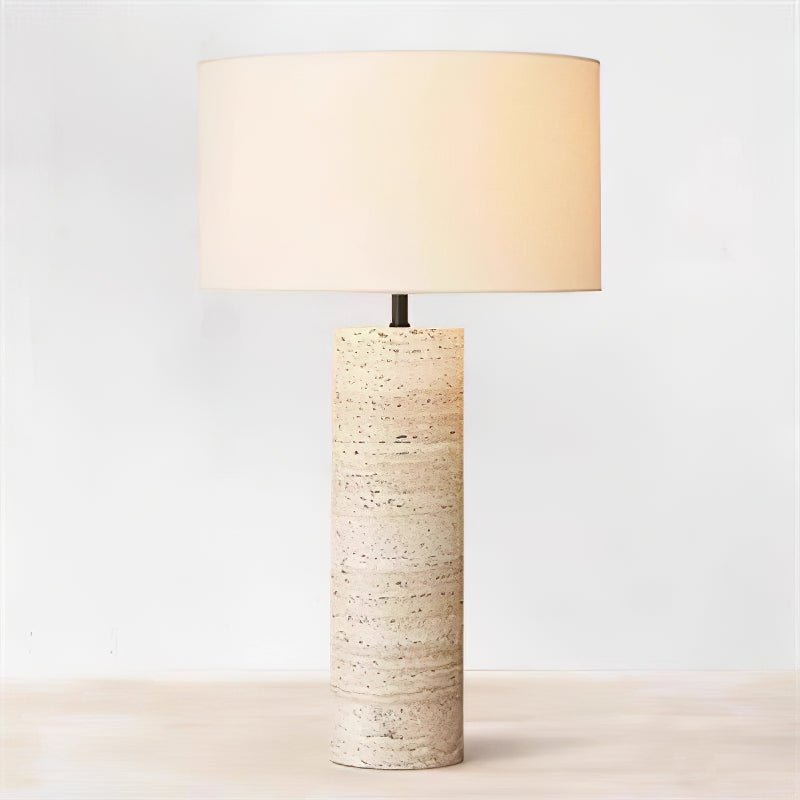 Travertine Table Lamp White Fabric Shade Natural Stone Minimalist Bedside Living Room Home Decor - Stack & Clear 5