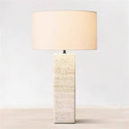 Travertine Table Lamp White Fabric Shade Natural Stone Minimalist Bedside Living Room Home Decor - Stack & Clear 6