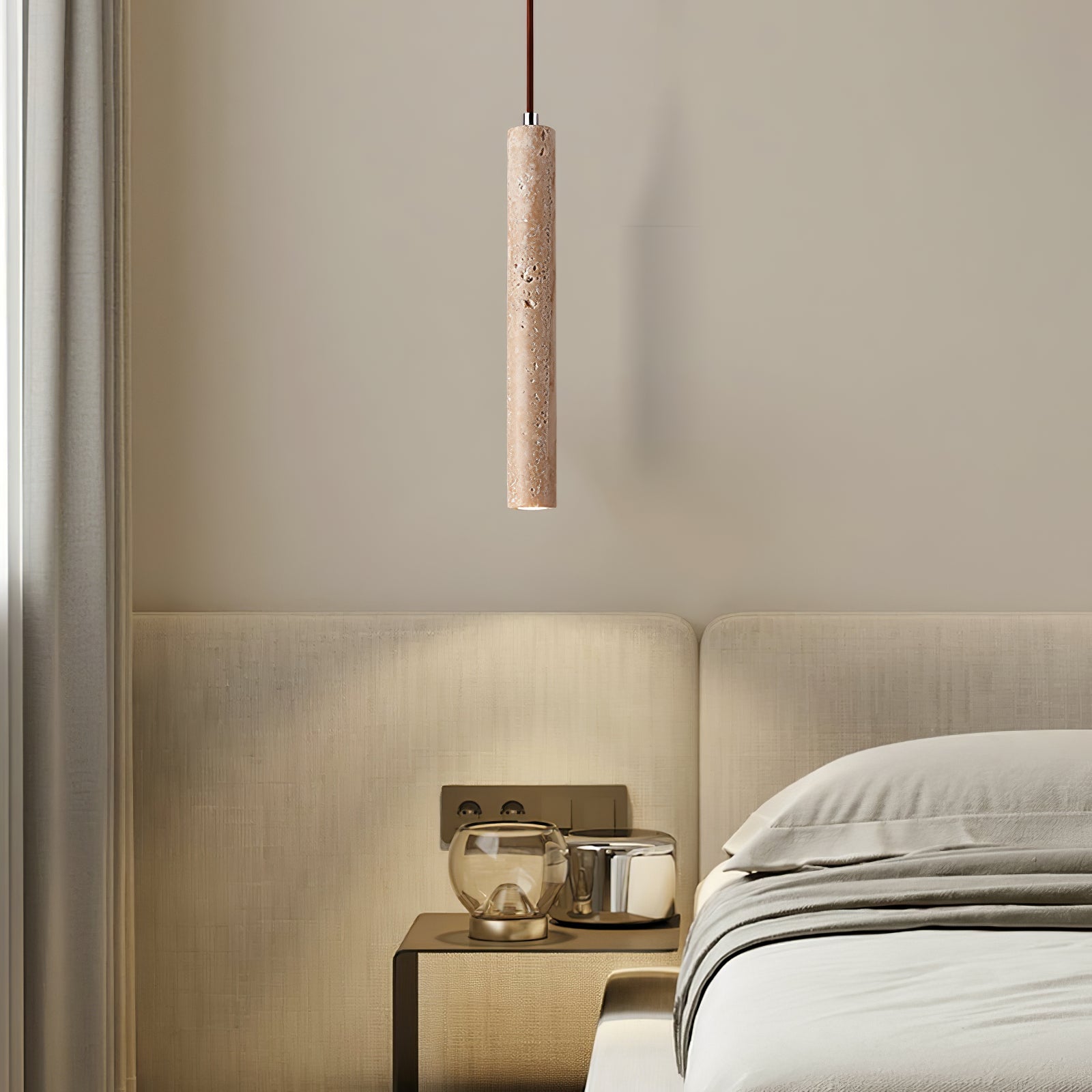 Travertine Tube Pendant Light Slim Cylinder Stone Hanging Lamp 2