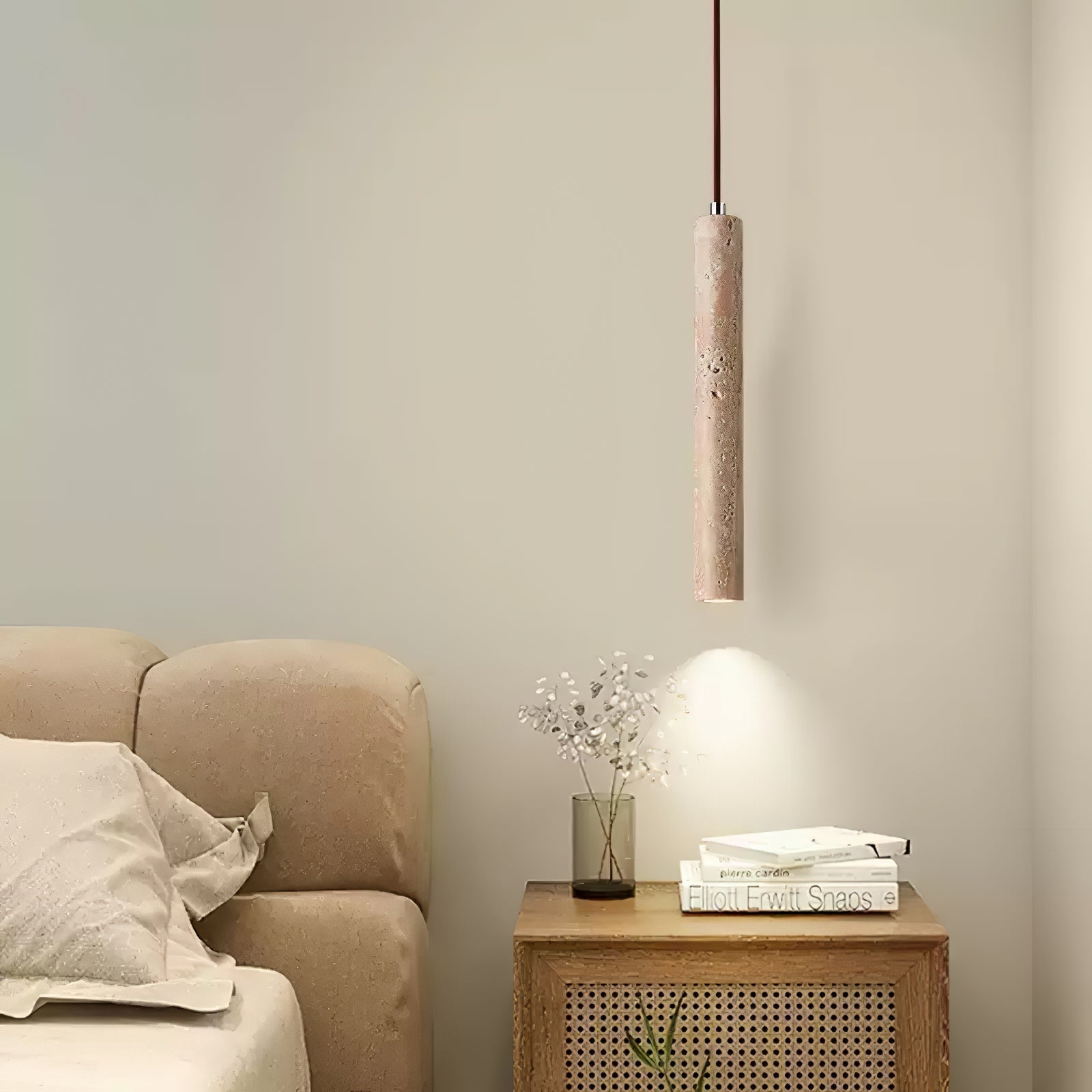 Travertine Tube Pendant Light Slim Cylinder Stone Hanging Lamp 3