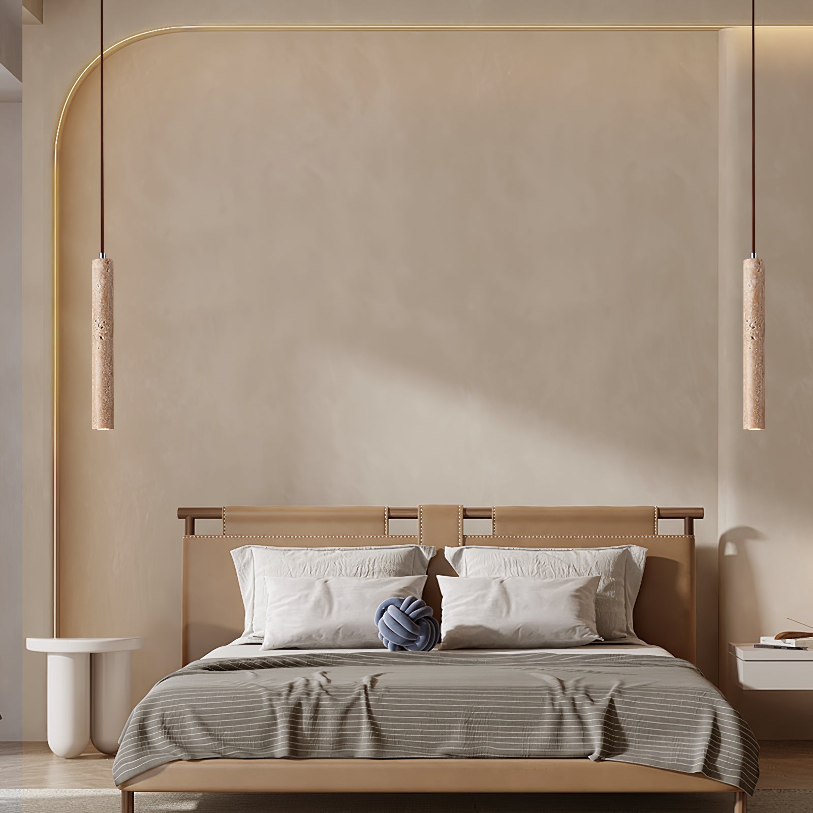 Travertine Tube Pendant Light Slim Cylinder Stone Hanging Lamp 4