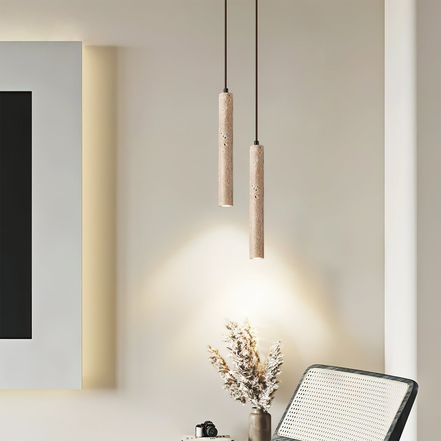 Travertine Tube Pendant Light Slim Cylinder Stone Hanging Lamp 5