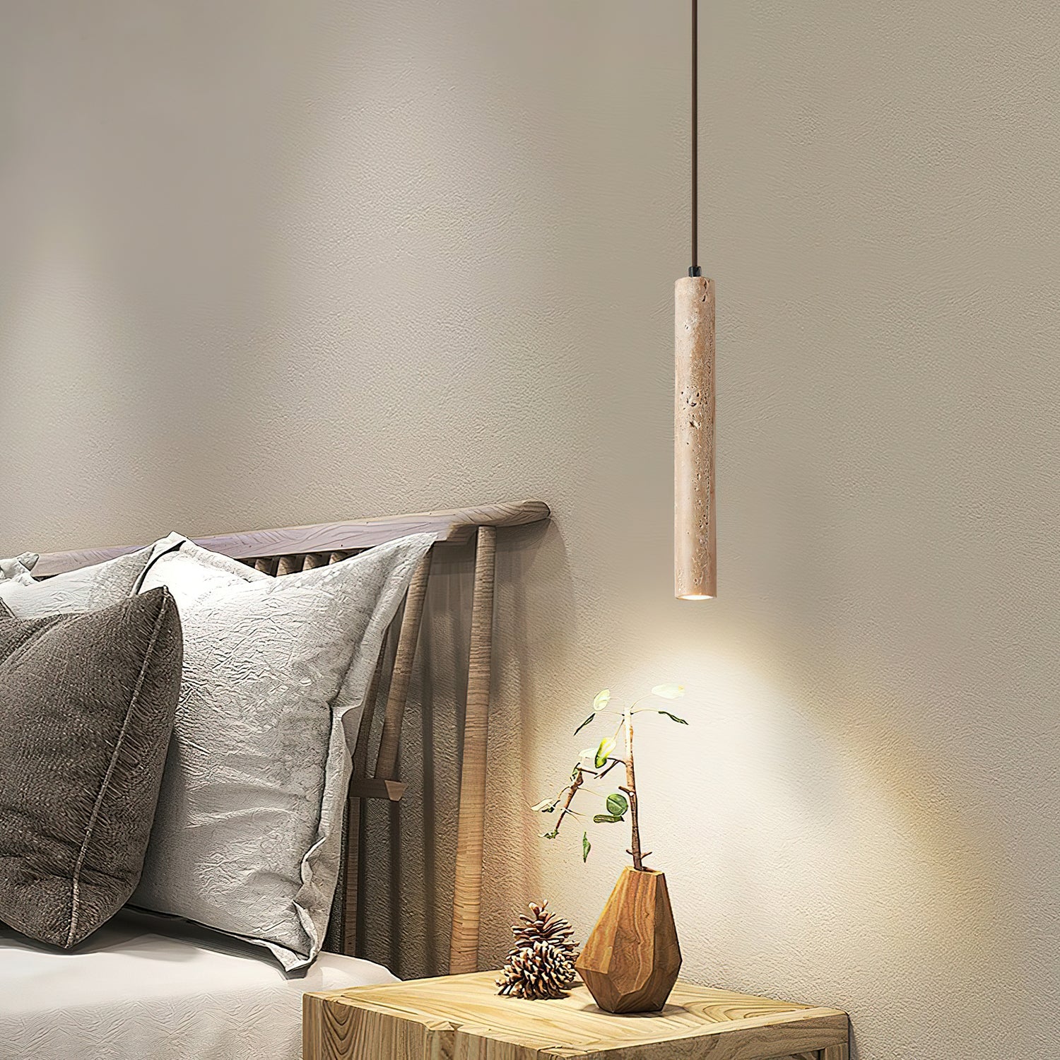 Travertine Tube Pendant Light Slim Cylinder Stone Hanging Lamp 6