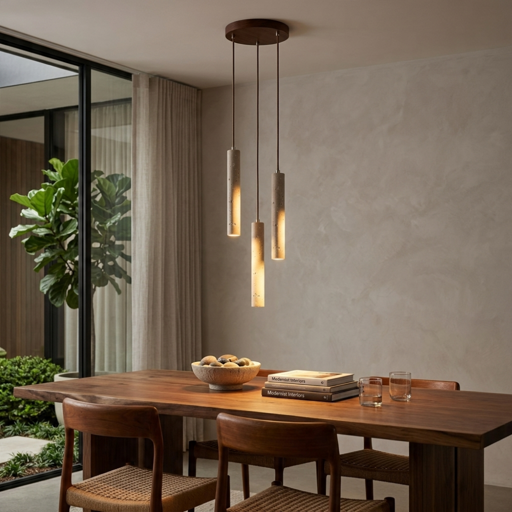 Travertine Tube Pendant Light Slim Cylinder Stone Hanging Lamp 999