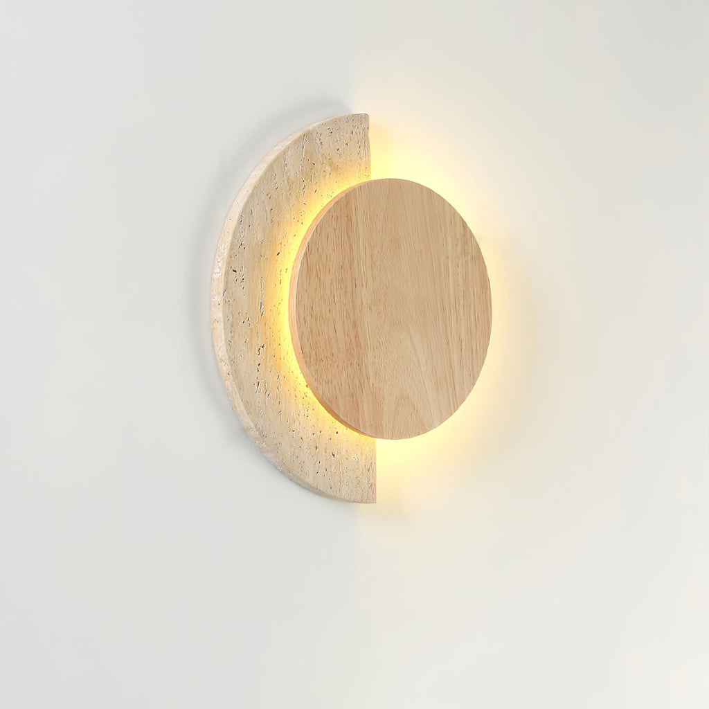 Travertine Wall Sconce Wood Accent LED Nordic Crescent Moon Bedroom Living Room Home Decor - Stack & Clear 9