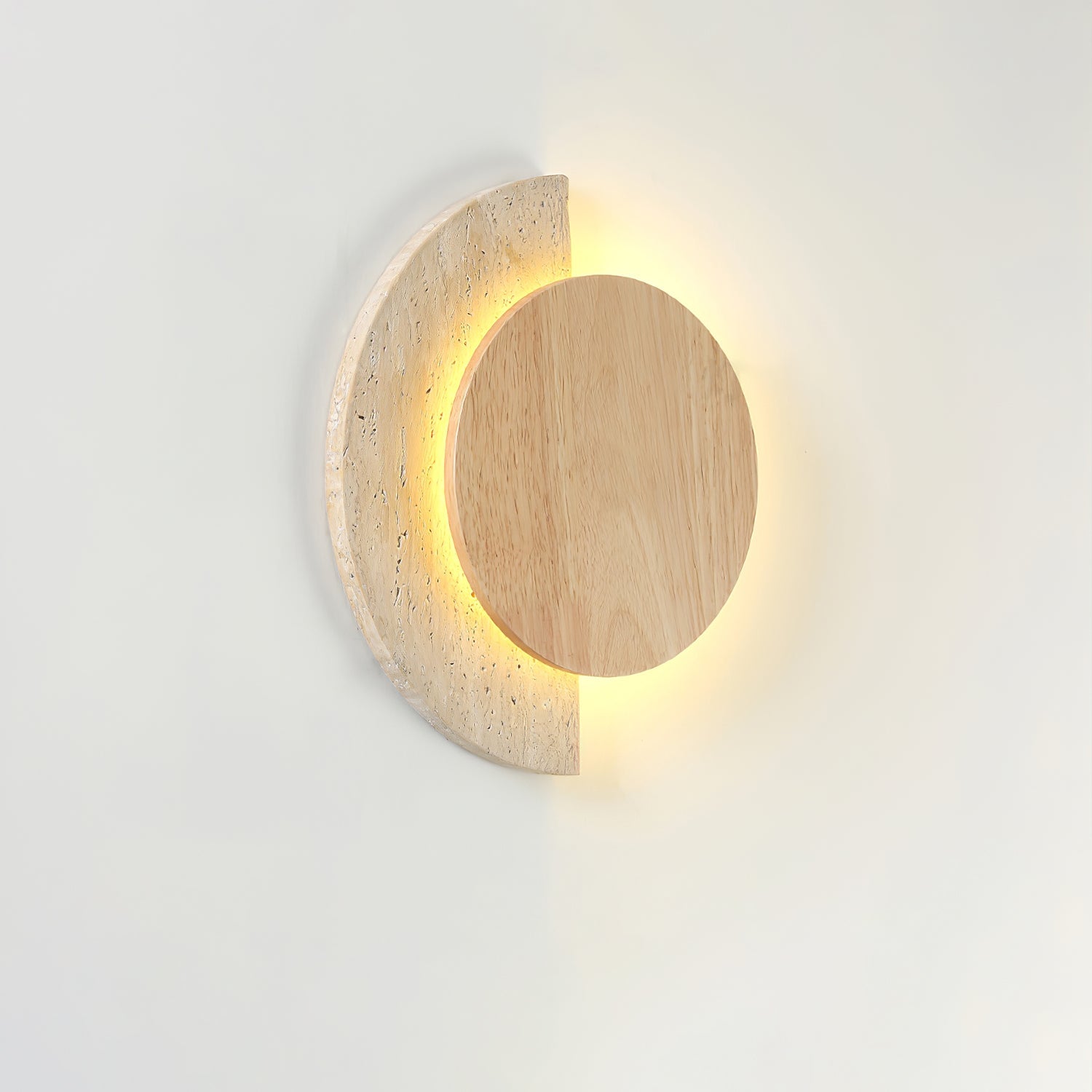 Travertine Wall Sconce Wood Accent LED Nordic Crescent Moon Bedroom Living Room Home Decor - Stack & Clear 9