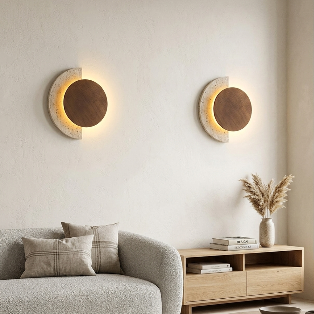 Travertine Wall Sconce Wood Accent LED Nordic Crescent Moon Bedroom Living Room Home Decor - Stack & Clear
98