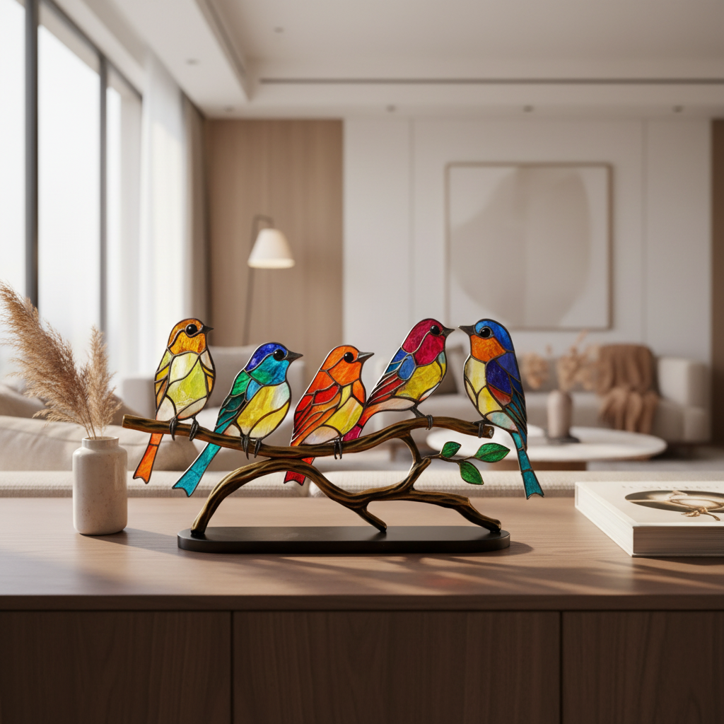 Unique Acrylic Bird Statue – Colorful Home Decor Accent, Elegant Gift for Art Lovers, 10 Tall 5