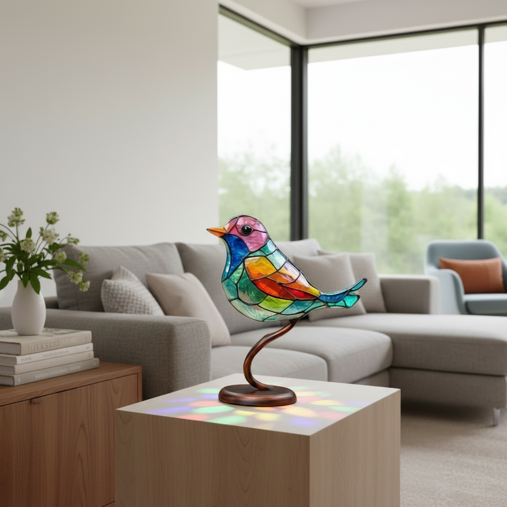 Unique Acrylic Bird Statue – Colorful Home Decor Accent, Elegant Gift for Art Lovers, 10 Tall