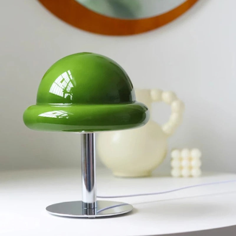 Vibrant Table Lamp with Curvy Glass Shade – Compact Metal Base Bedside or Desk Lamp for Cozy Illumination 1