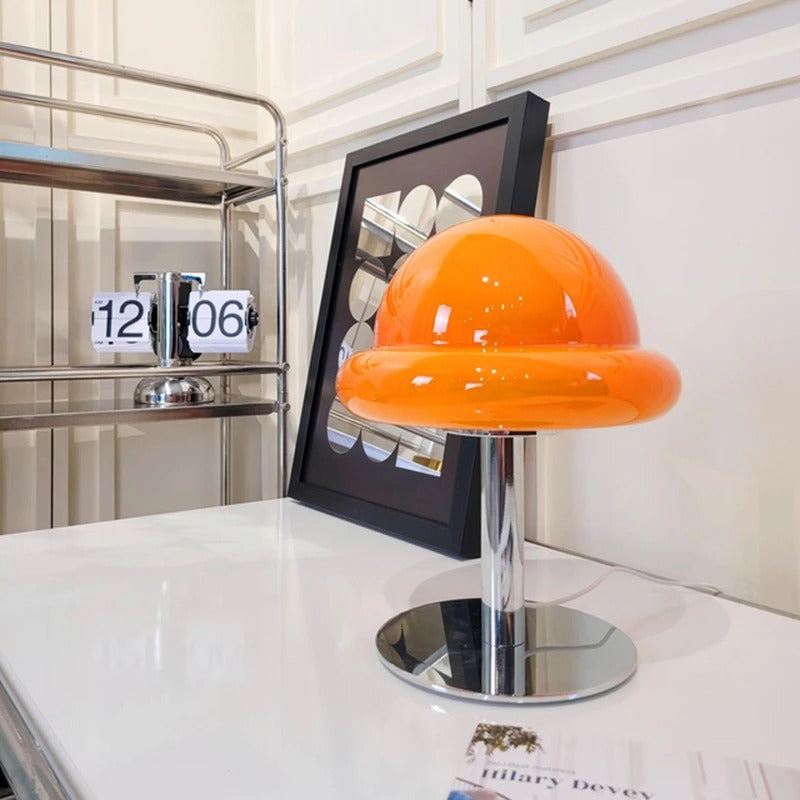 Vibrant Table Lamp with Curvy Glass Shade – Compact Metal Base Bedside or Desk Lamp for Cozy Illumination 5