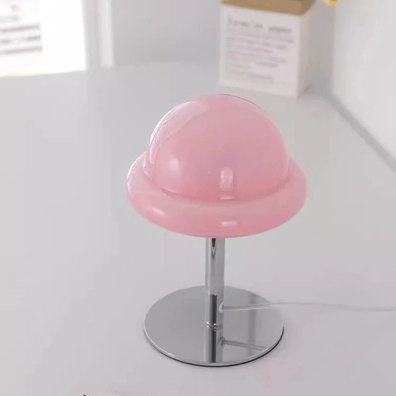 Vibrant Table Lamp with Curvy Glass Shade – Compact Metal Base Bedside or Desk Lamp for Cozy Illumination 9