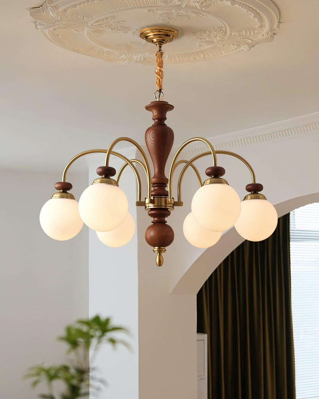 Victorian Chandelier Wooden Glass Elegant Adjustable Height 4