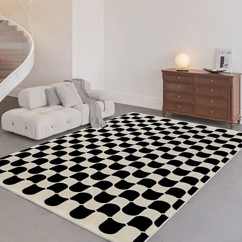 Vintage-Inspired Checkerboard Area Rug for Living Room – Plush Polyester, Soft and Versatile Design 1