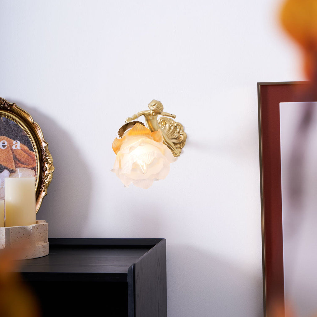 Vintage Baroque Cherub Wall Light Copper Finish Design 4