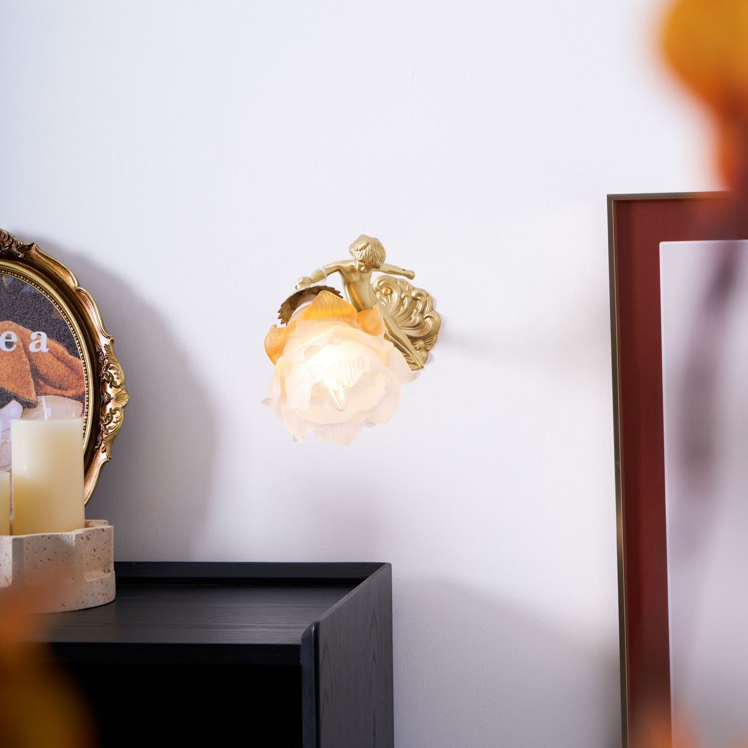 Vintage Baroque Cherub Wall Light Copper Finish Design 4