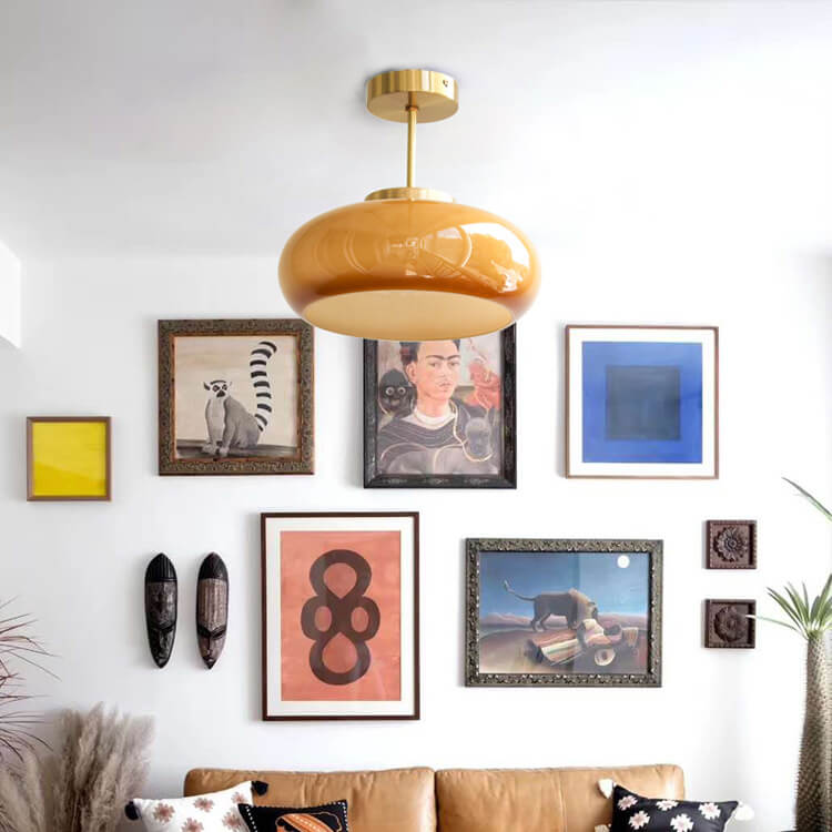 Vintage Brass Flush Mount Ceiling Light with Yellow Glass Shade – Modern Design for Elegant Spaces 2