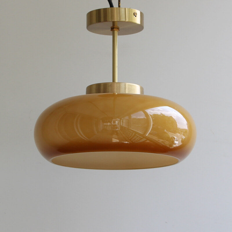 Vintage Brass Flush Mount Ceiling Light with Yellow Glass Shade – Modern Design for Elegant Spaces 3