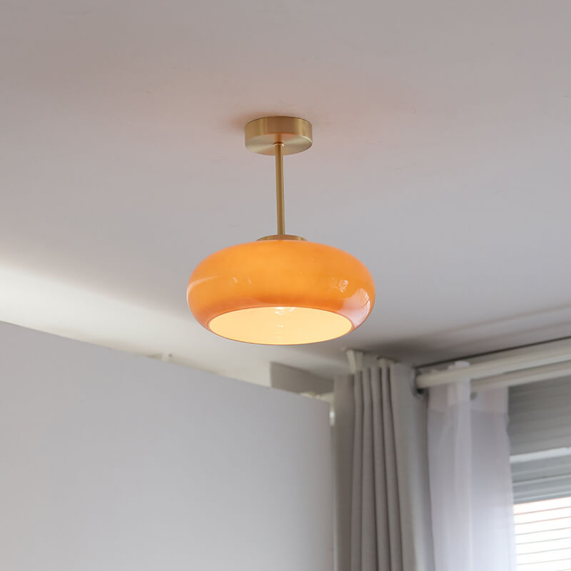 Vintage Brass Flush Mount Ceiling Light with Yellow Glass Shade – Modern Design for Elegant Spaces 7