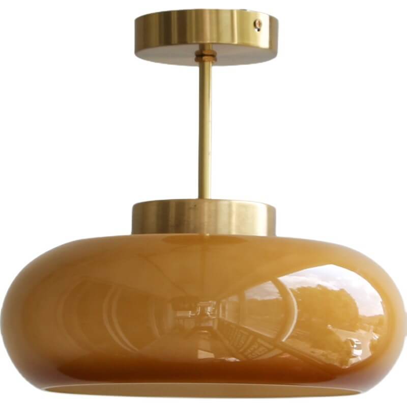 Vintage Brass Flush Mount Ceiling Light with Yellow Glass Shade – Modern Design for Elegant Spaces 8