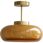 Vintage Brass Flush Mount Ceiling Light with Yellow Glass Shade – Modern Design for Elegant Spaces 8