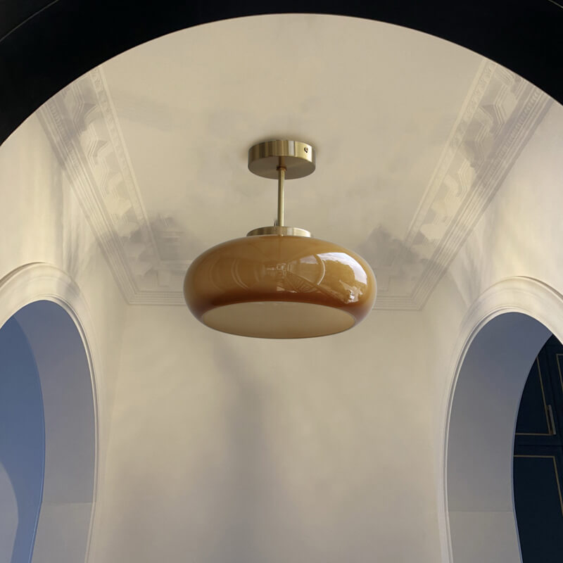 Vintage Brass Flush Mount Ceiling Light with Yellow Glass Shade – Modern Design for Elegant Spaces 9