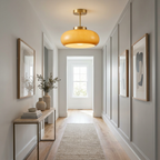 Vintage Brass Flush Mount Ceiling Light with Yellow Glass Shade – Modern Design for Elegant Spaces 997
