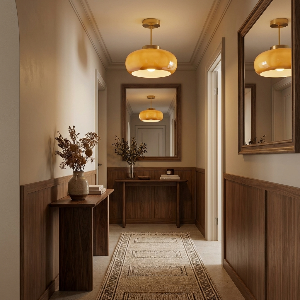 Vintage Brass Flush Mount Ceiling Light with Yellow Glass Shade – Modern Design for Elegant Spaces 998