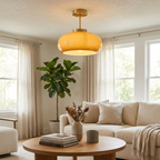 Vintage Brass Flush Mount Ceiling Light with Yellow Glass Shade – Modern Design for Elegant Spaces 999